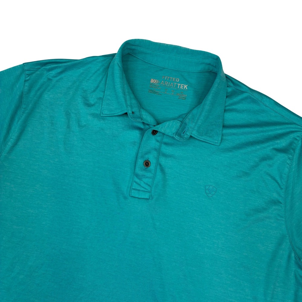 Ariat Polo Shirt Men Large Teal Charger 2.0 Fitted Performance Golf Equestrian